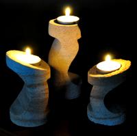 The Wave, Three Piece Carved Sandstone Candle Holder Set